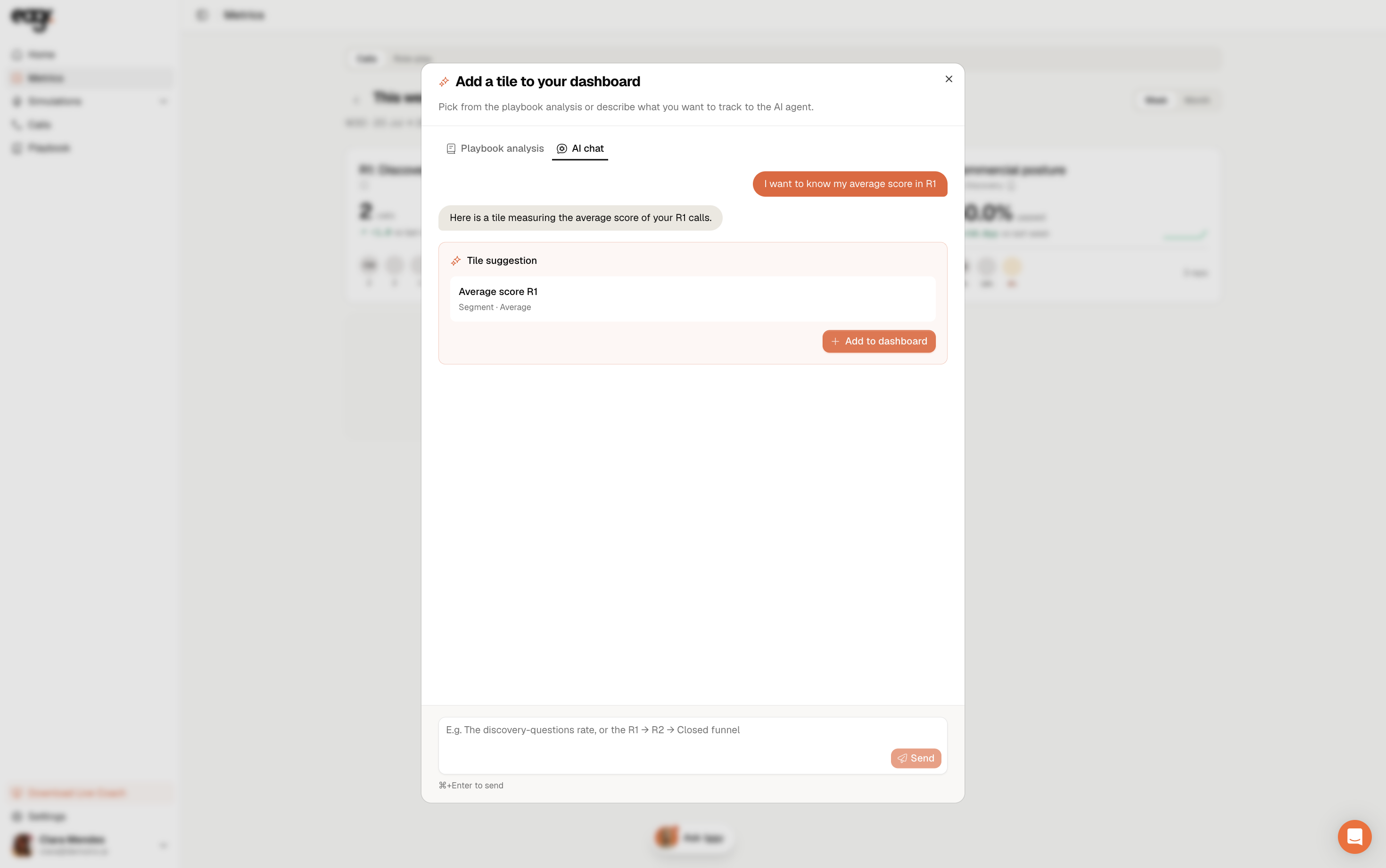 Screenshot: the AI chat proposes a tile to add.