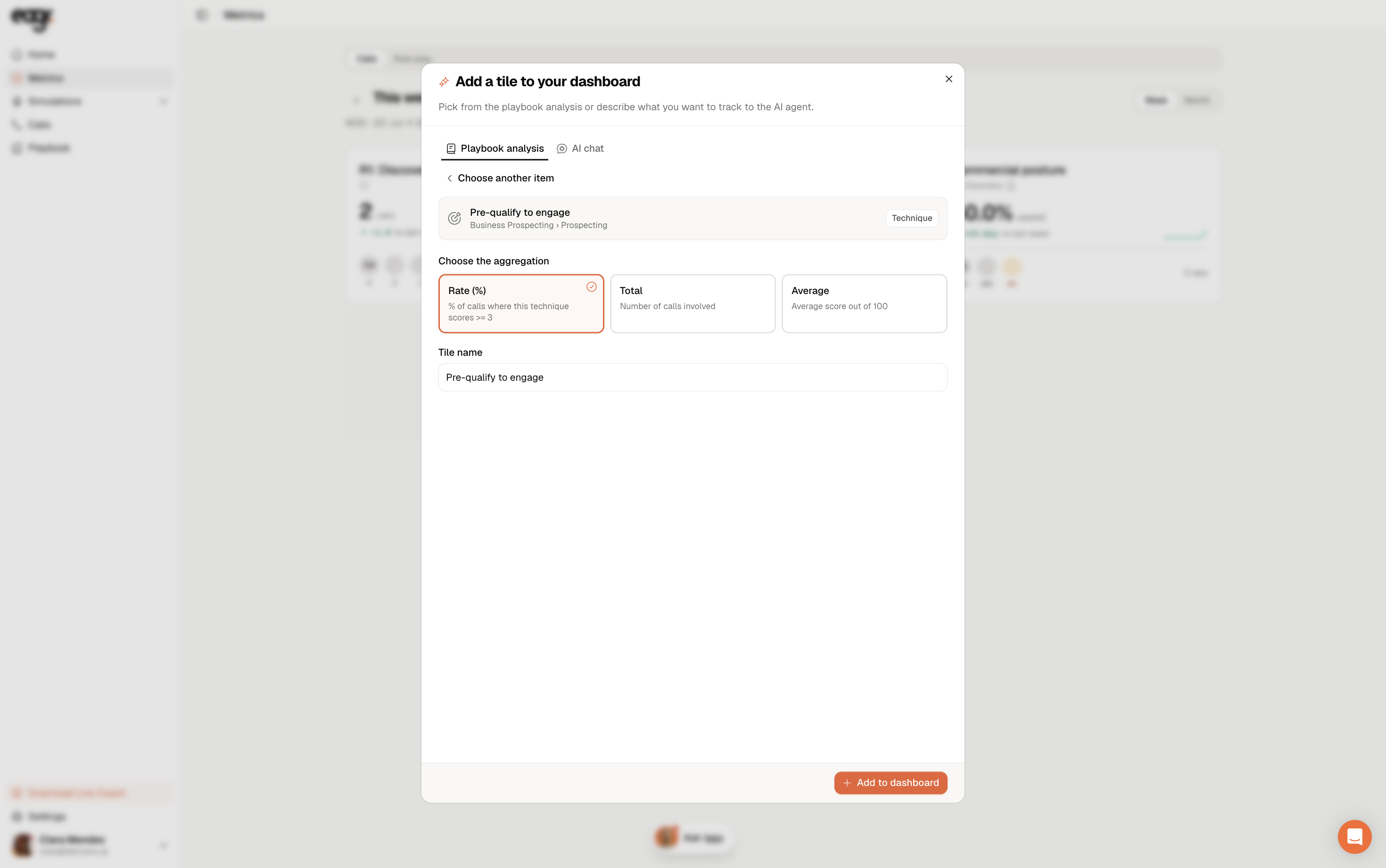 Screenshot: choose the aggregation (Rate, Total or Average).
