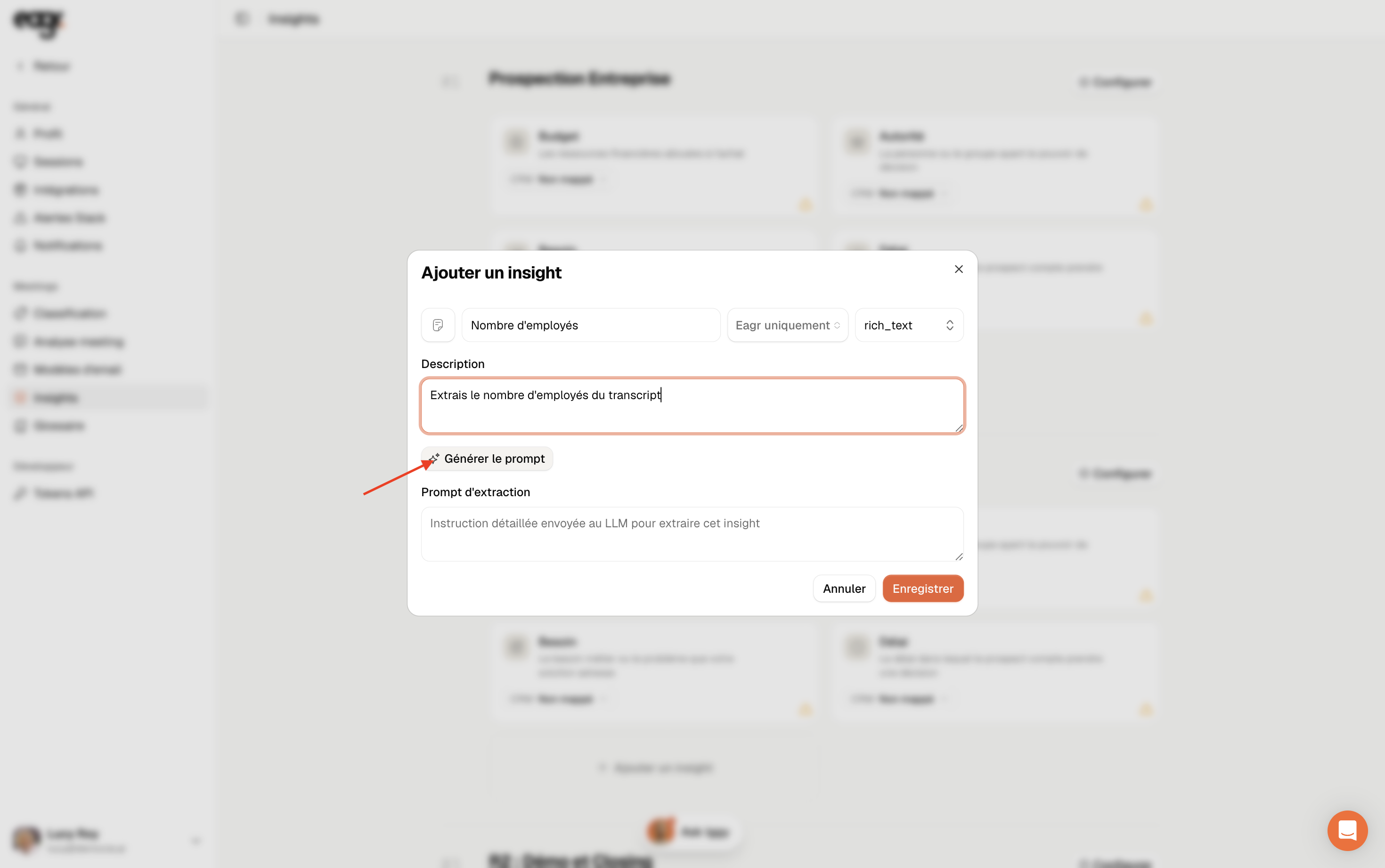 Capture : nommer l'insight et décrire l'information voulue.