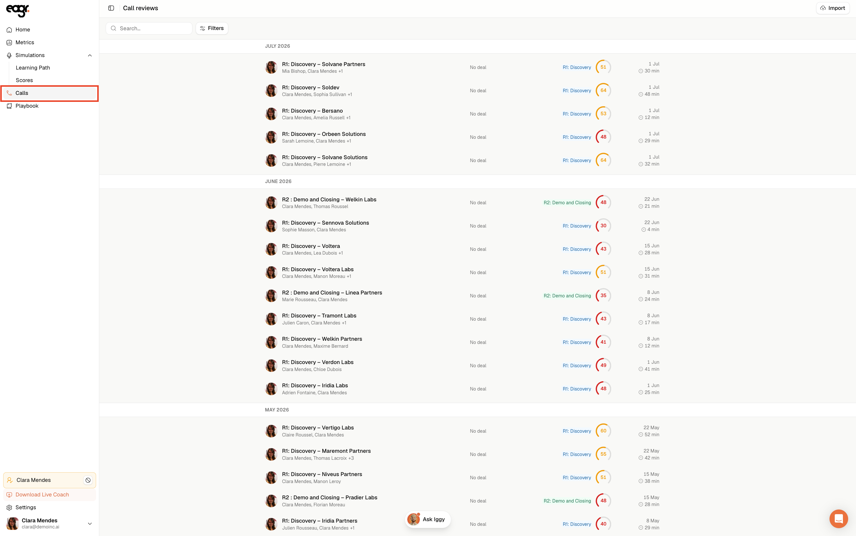 Screenshot: Your list of analyzed calls.
