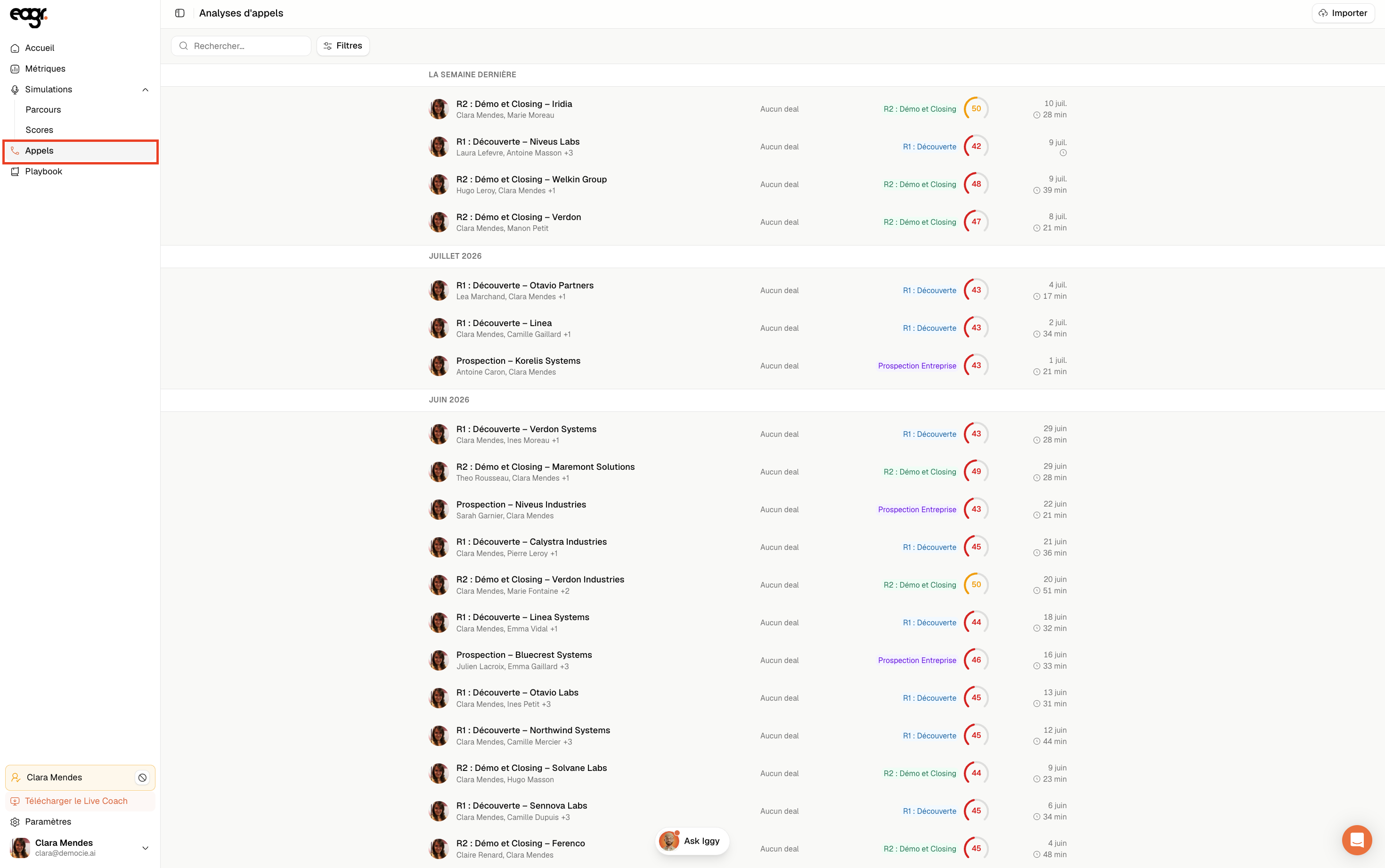 Capture : La liste de tes appels analysés.