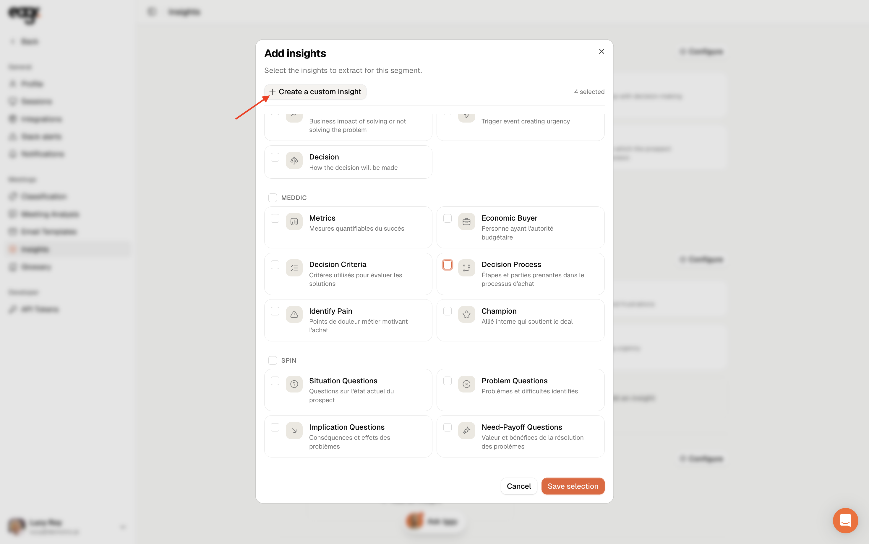 Screenshot: create a custom insight.