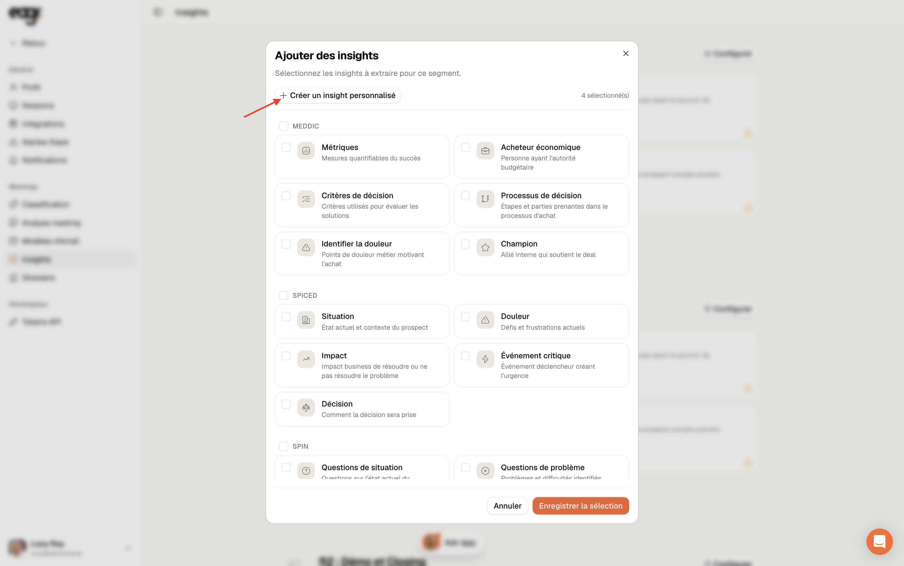 Capture : créer un insight personnalisé.