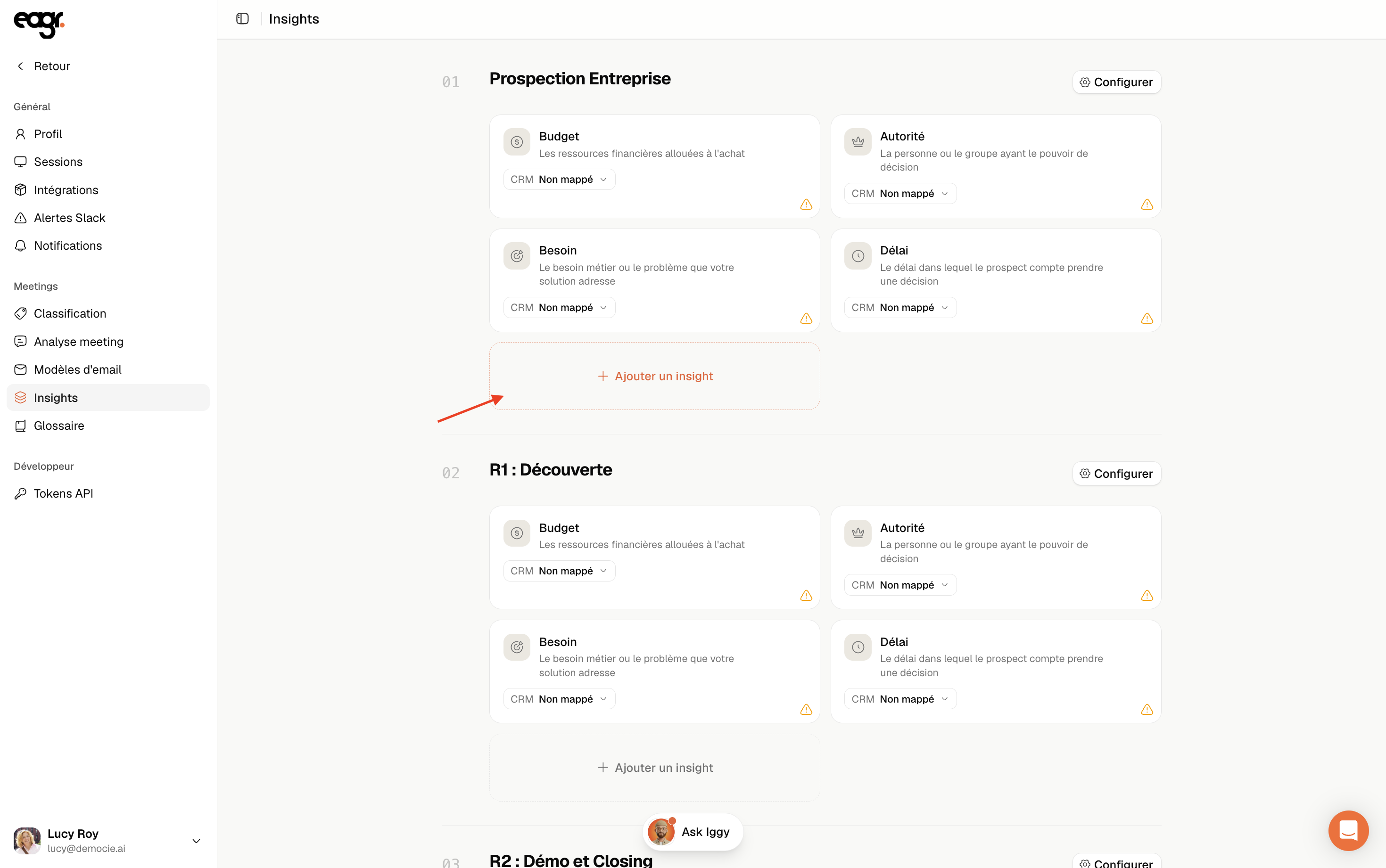 Capture : ajouter un insight depuis un type de rendez-vous.