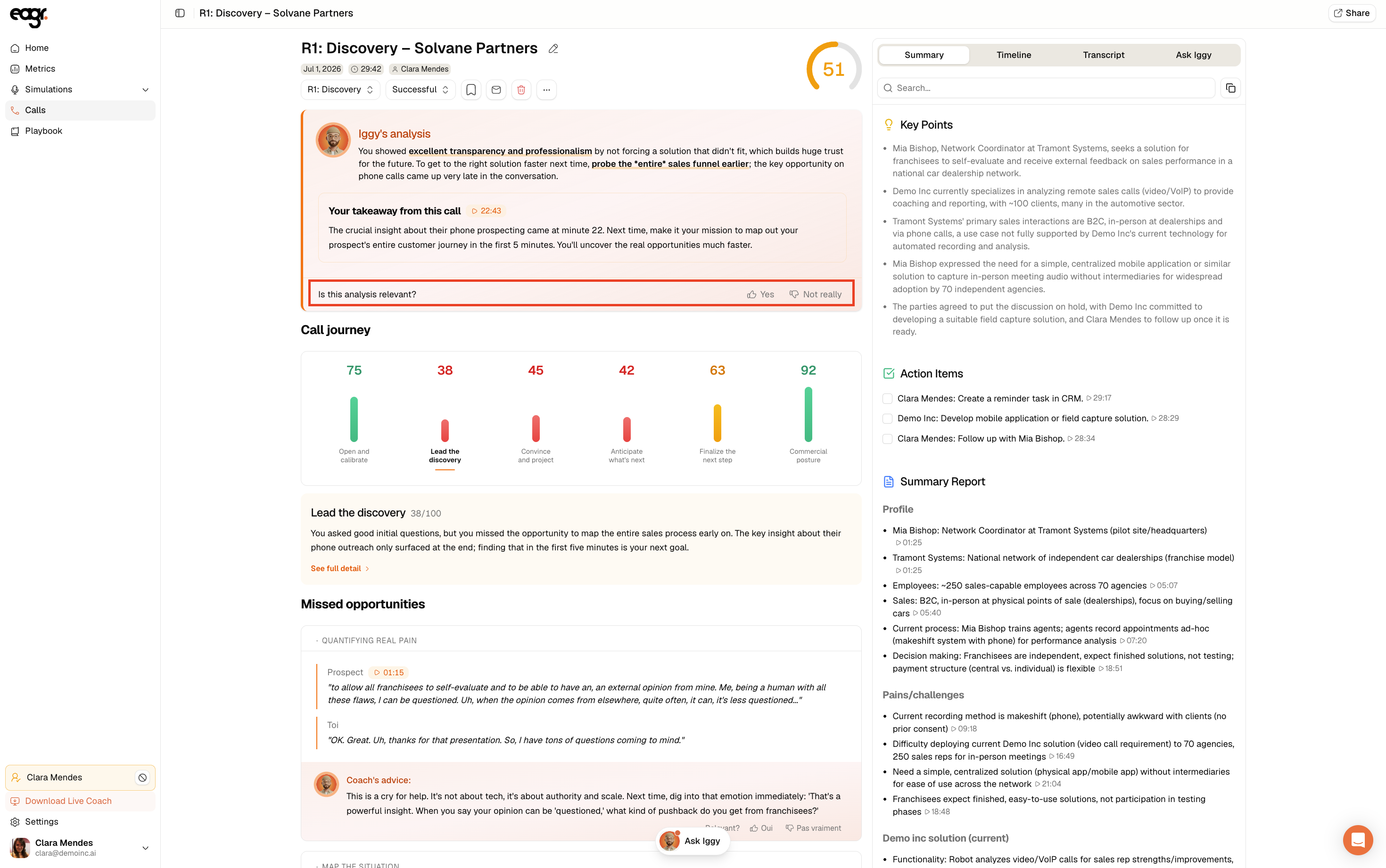 Screenshot: The feedback control under Iggy's analysis.