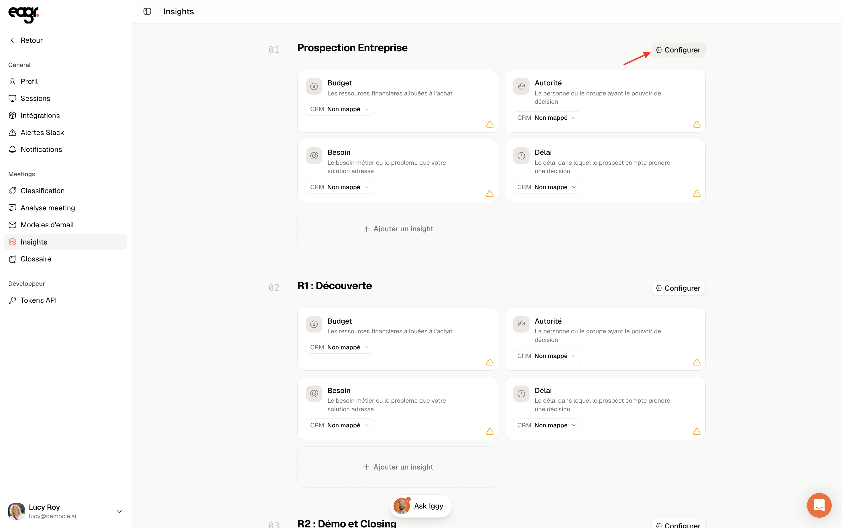 Capture : le bouton Configurer d'un type de rendez-vous.
