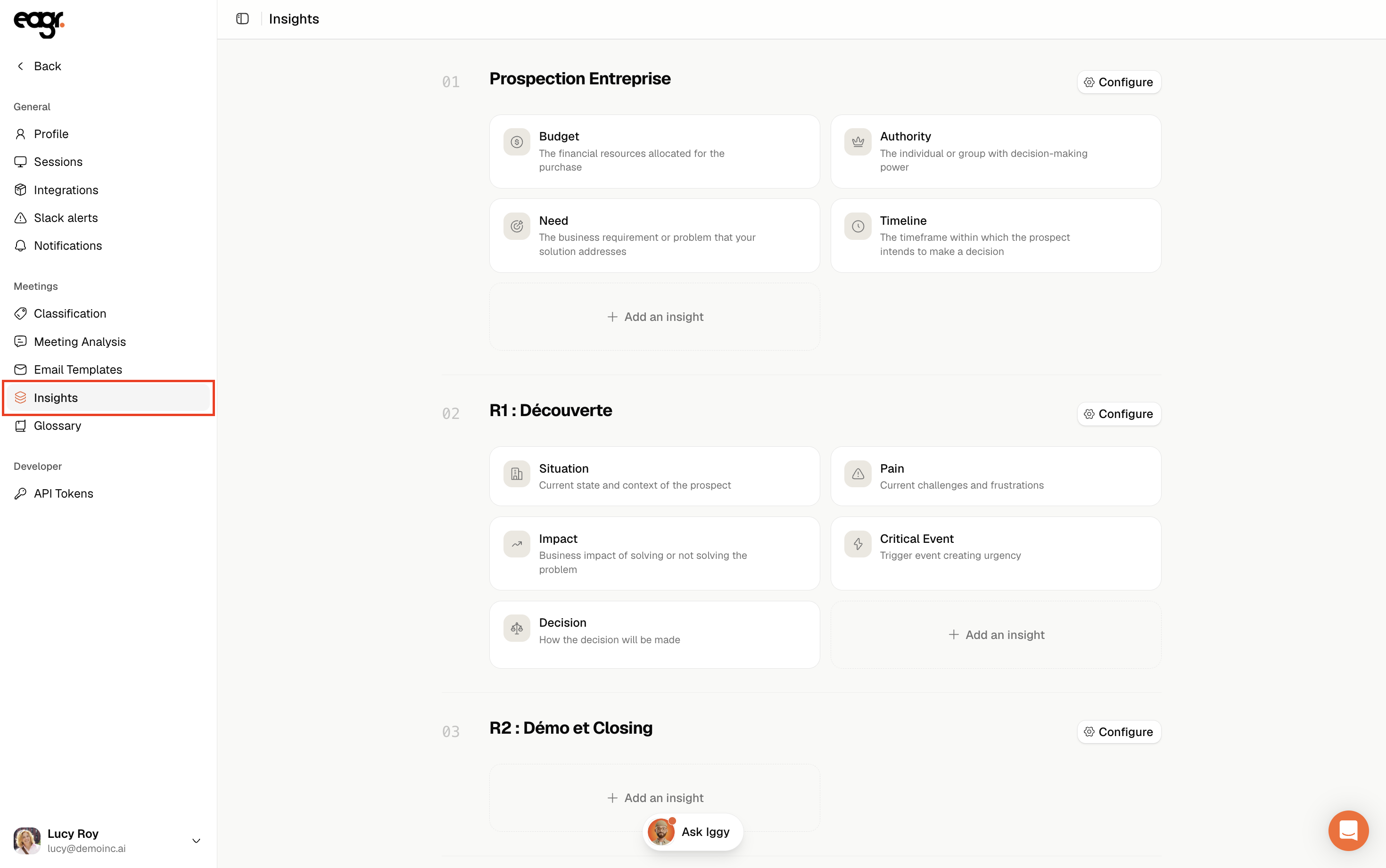 Screenshot: the Insights tab in Settings.