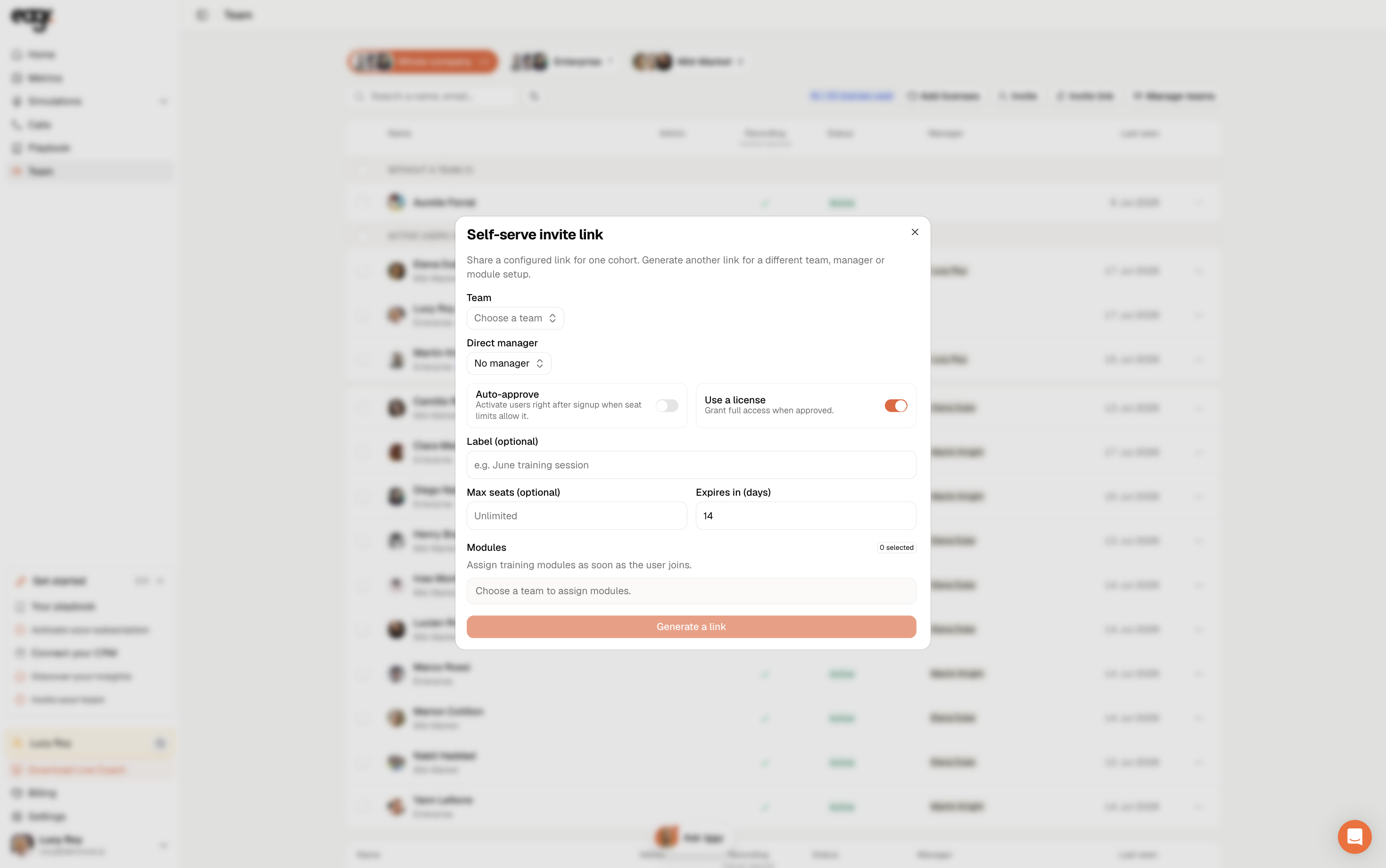 Screenshot: The self-serve invite link.