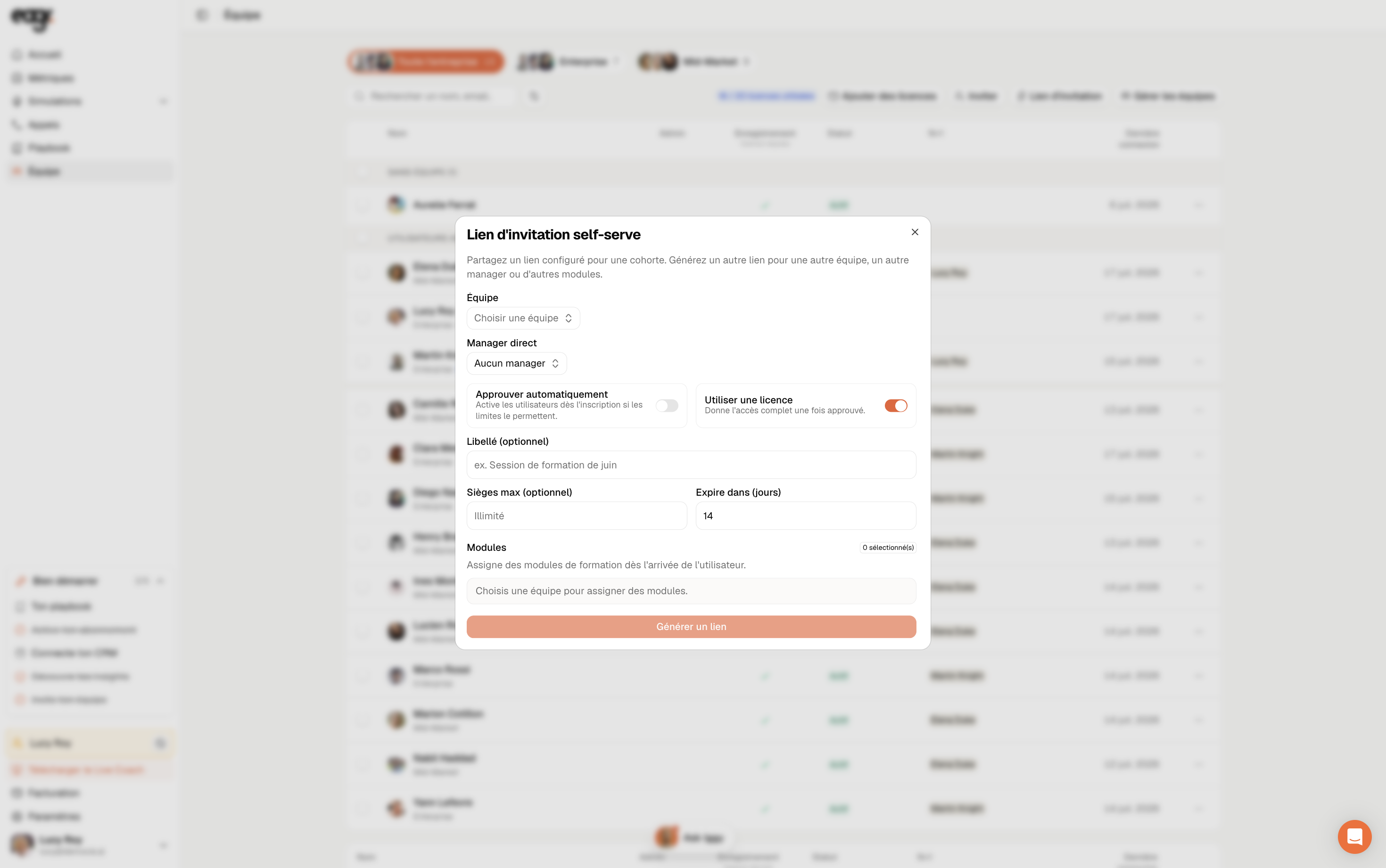 Capture : Le lien d'invitation self-serve.