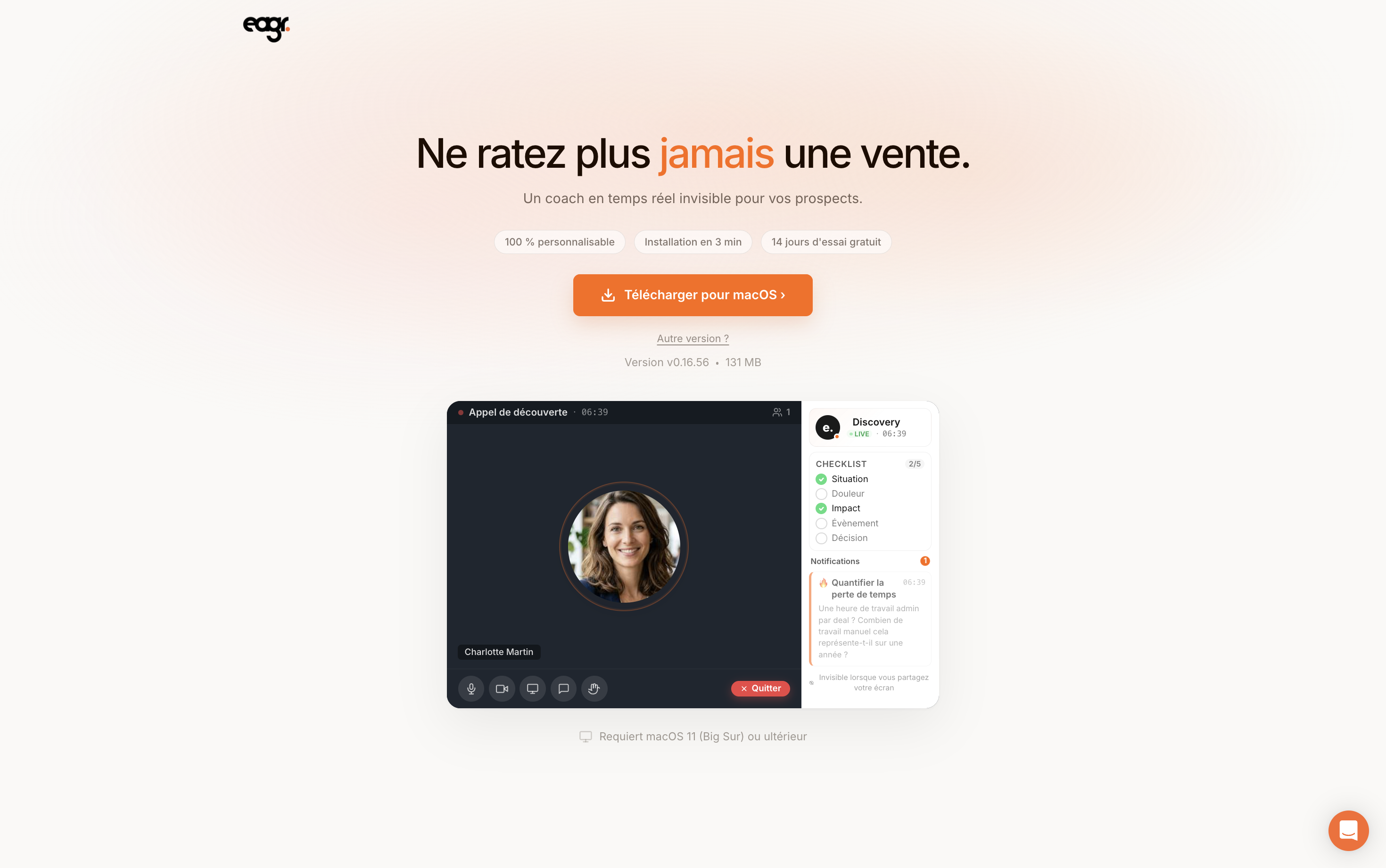 La page de téléchargement du Live Coach