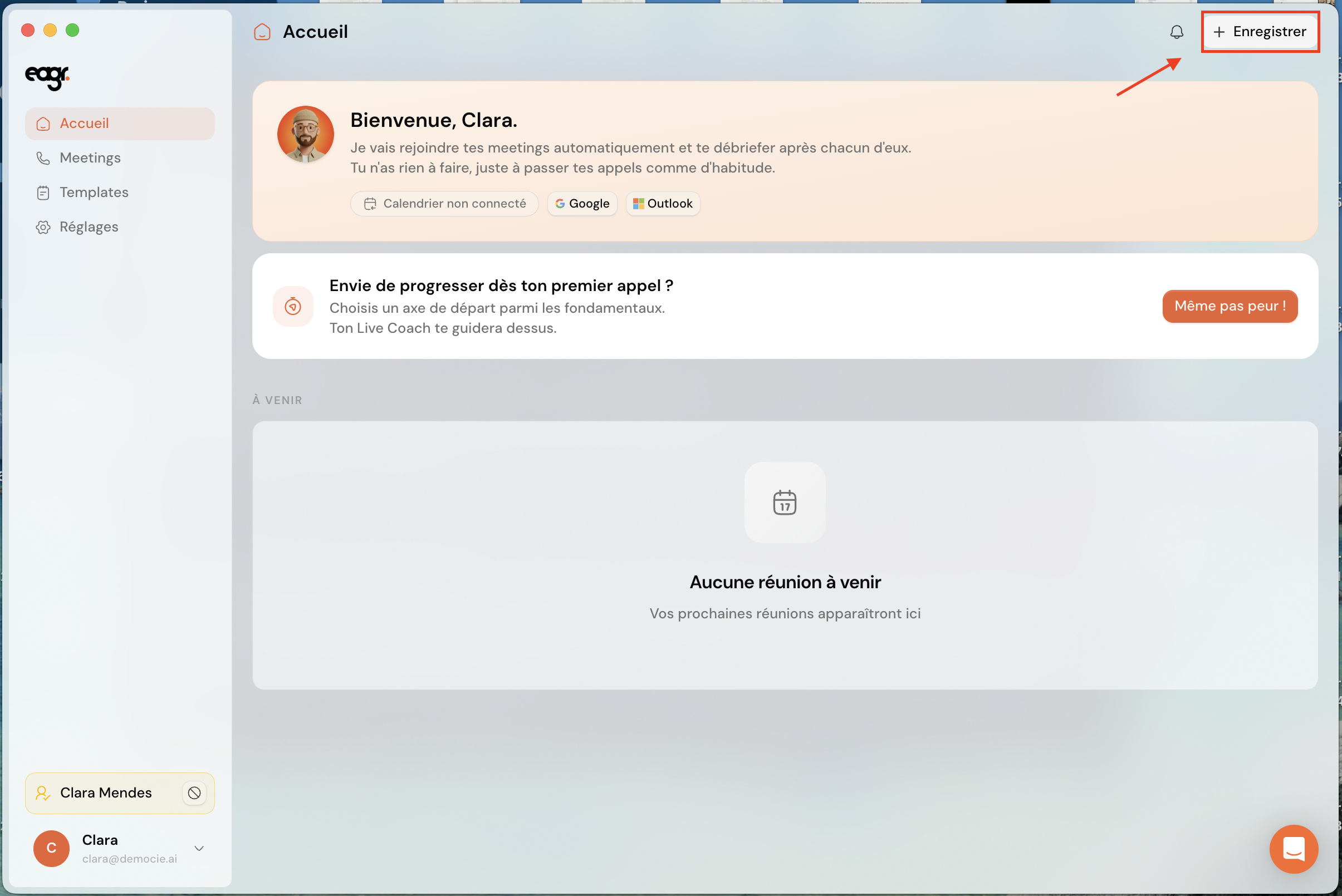 Le bouton « + Enregistrer » dans l'application
