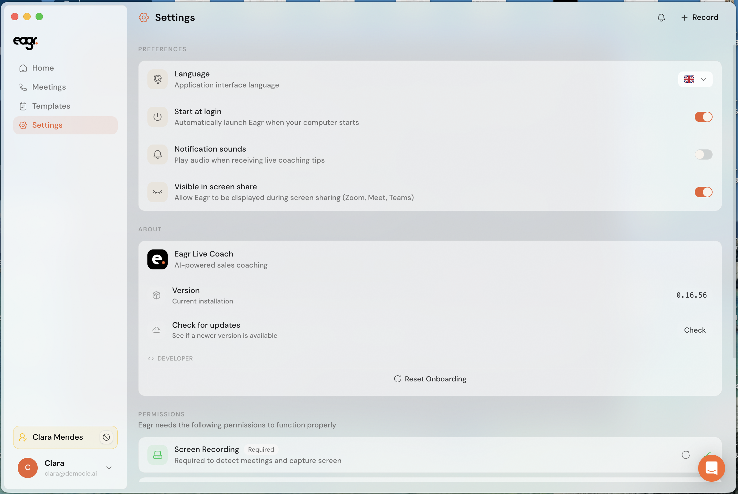 The Live Coach settings