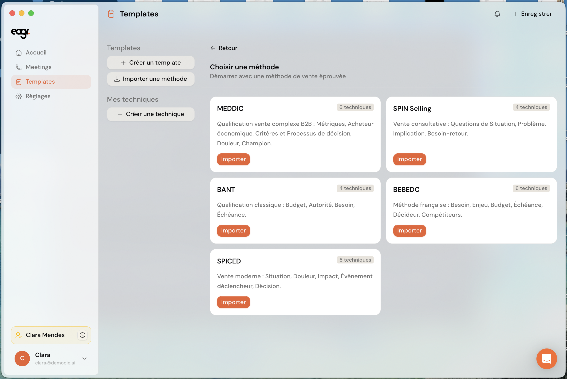 La bibliothèque de templates du Live Coach