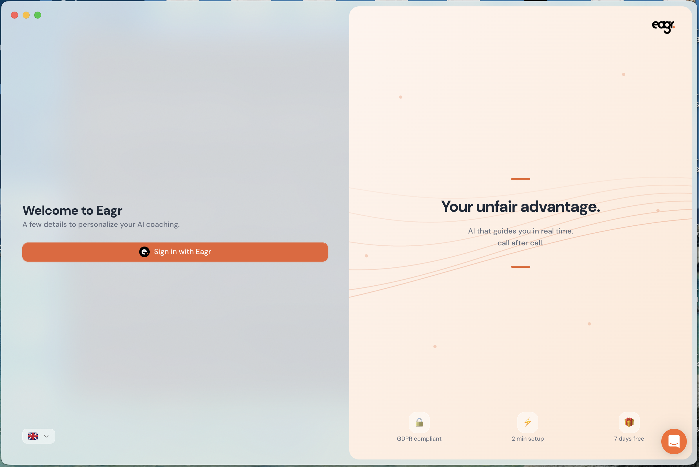 The Live Coach sign-in screen