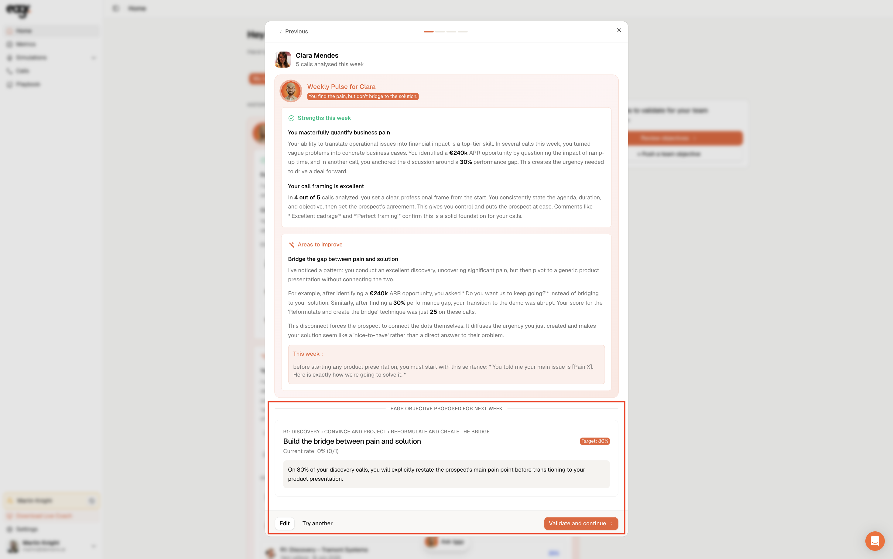 Screenshot: the objective proposed for next week.