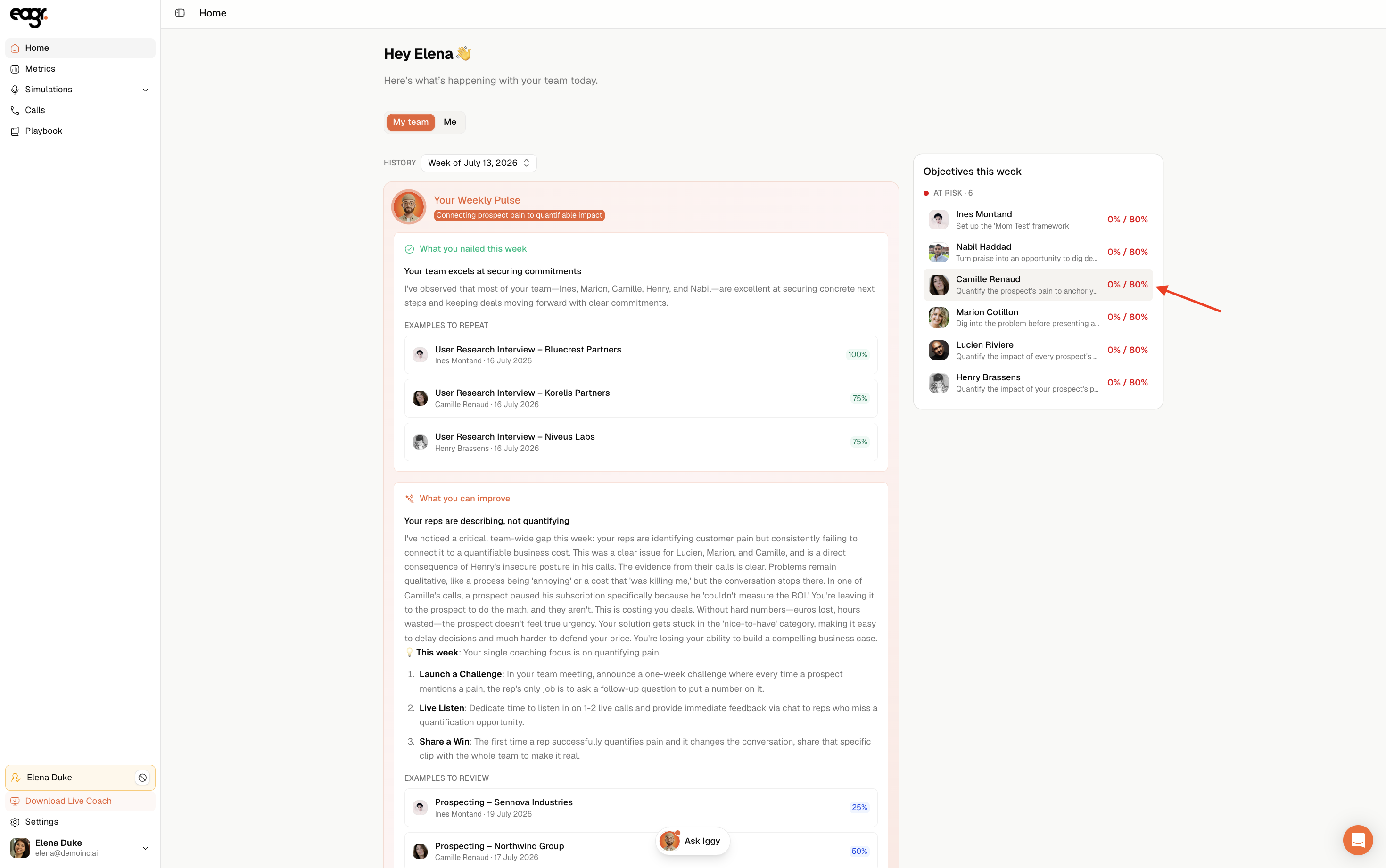 Screenshot: tracking the team's objectives on Home.