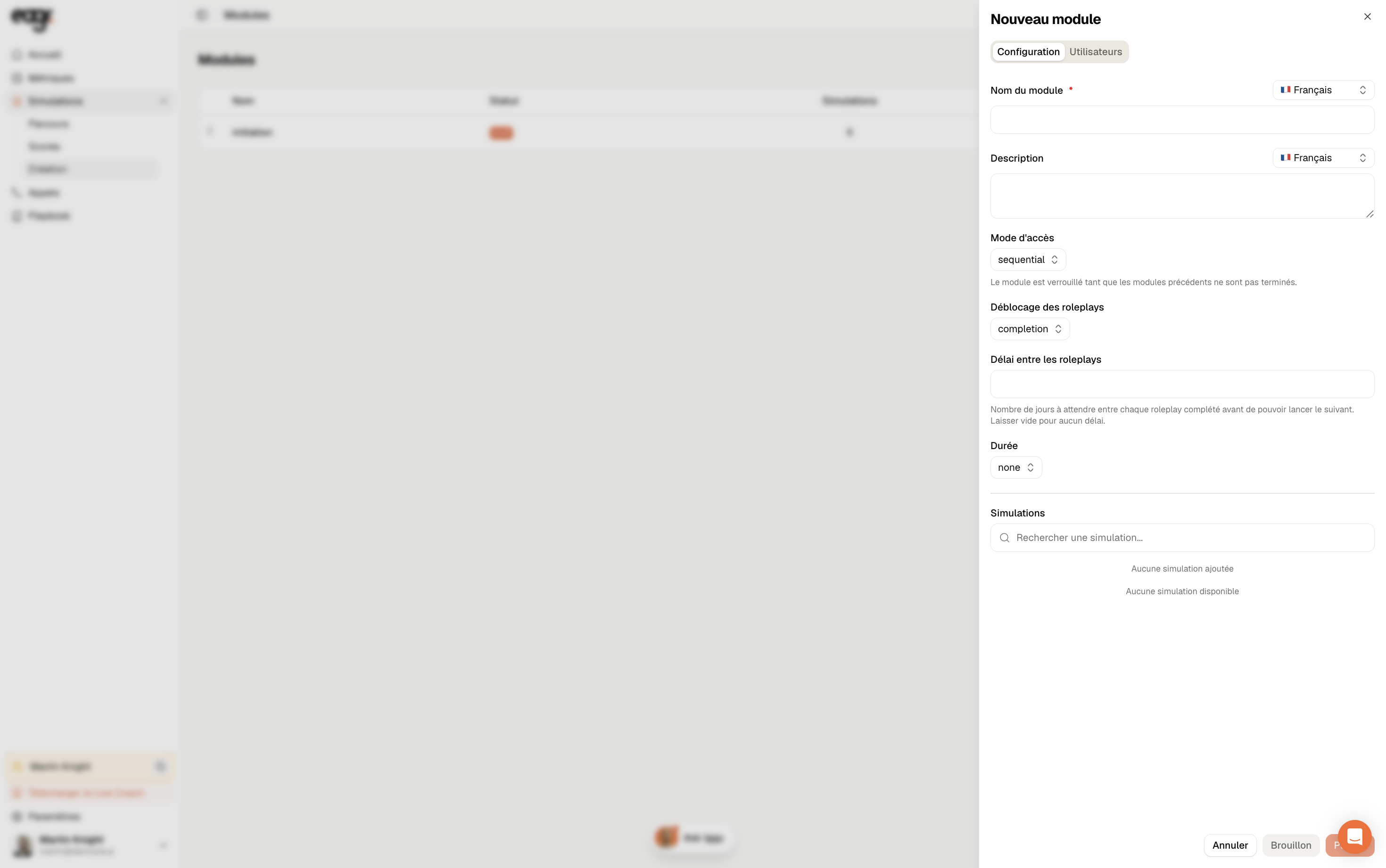 Capture : La configuration d'un module.
