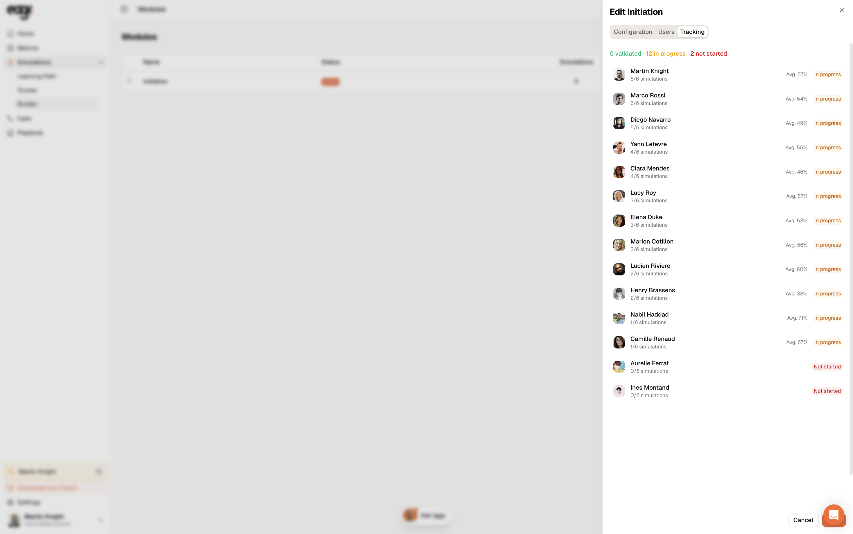 Screenshot: A module's Tracking tab.