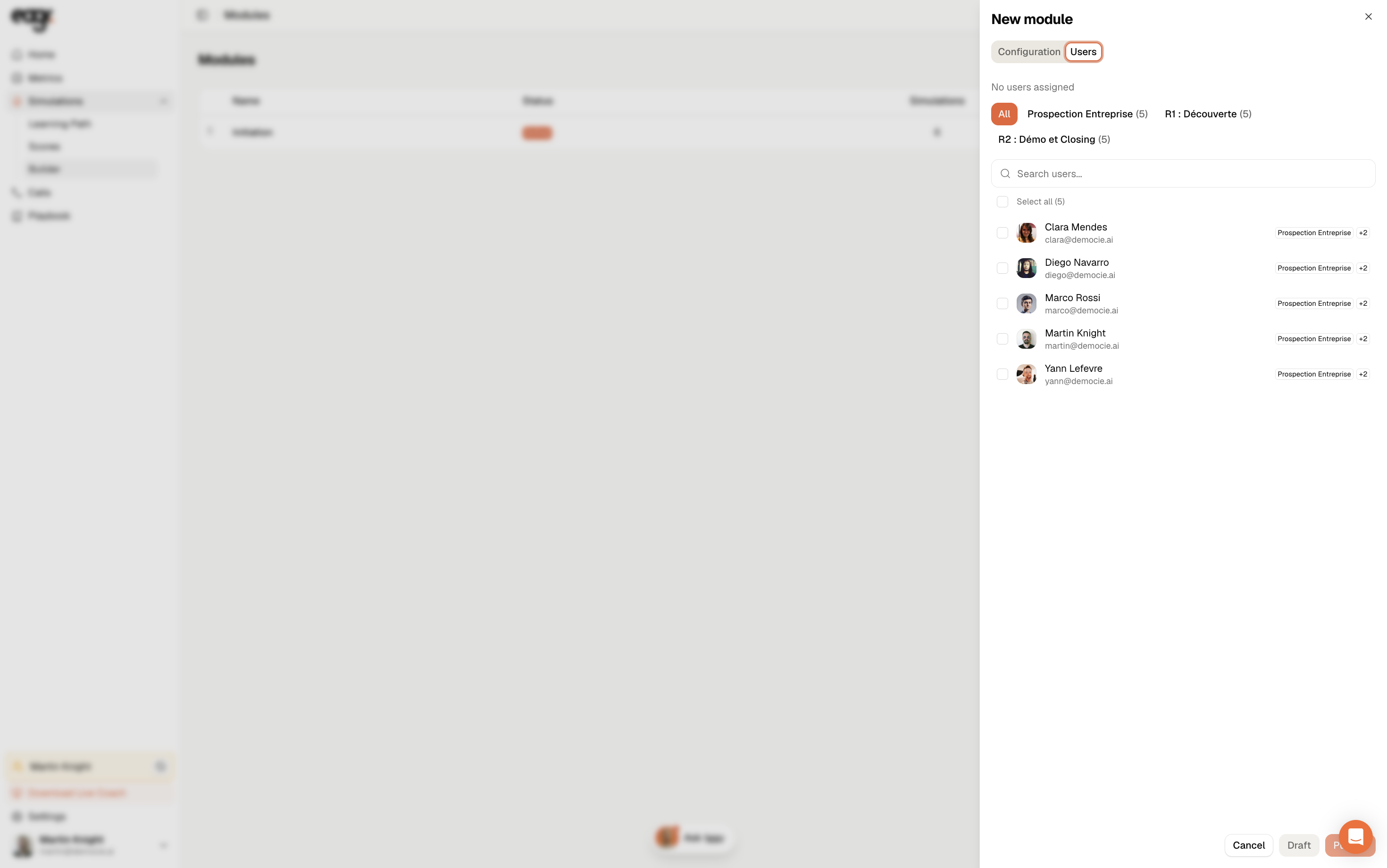Screenshot: Assigning users to the module.