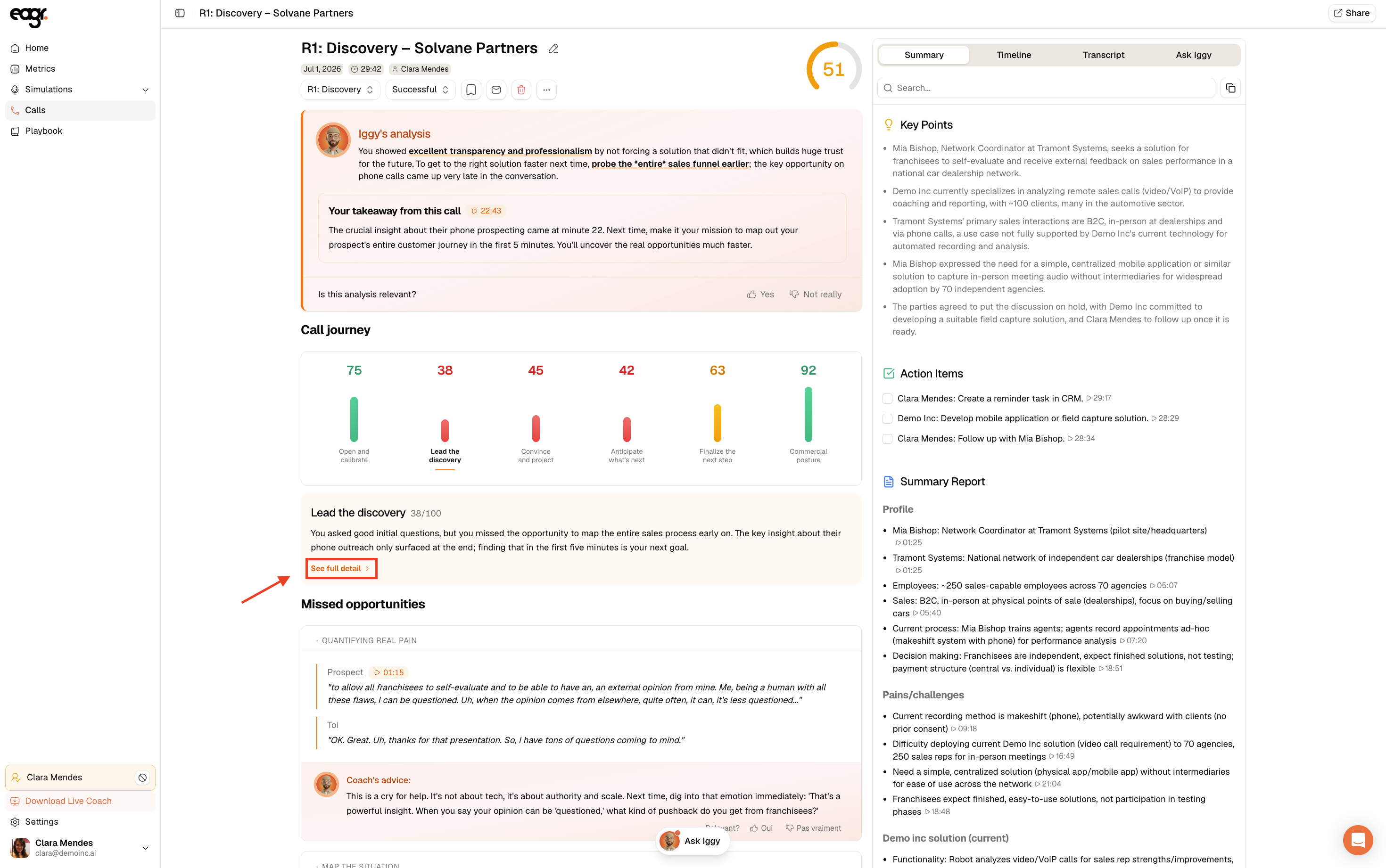The overall score and the call journey